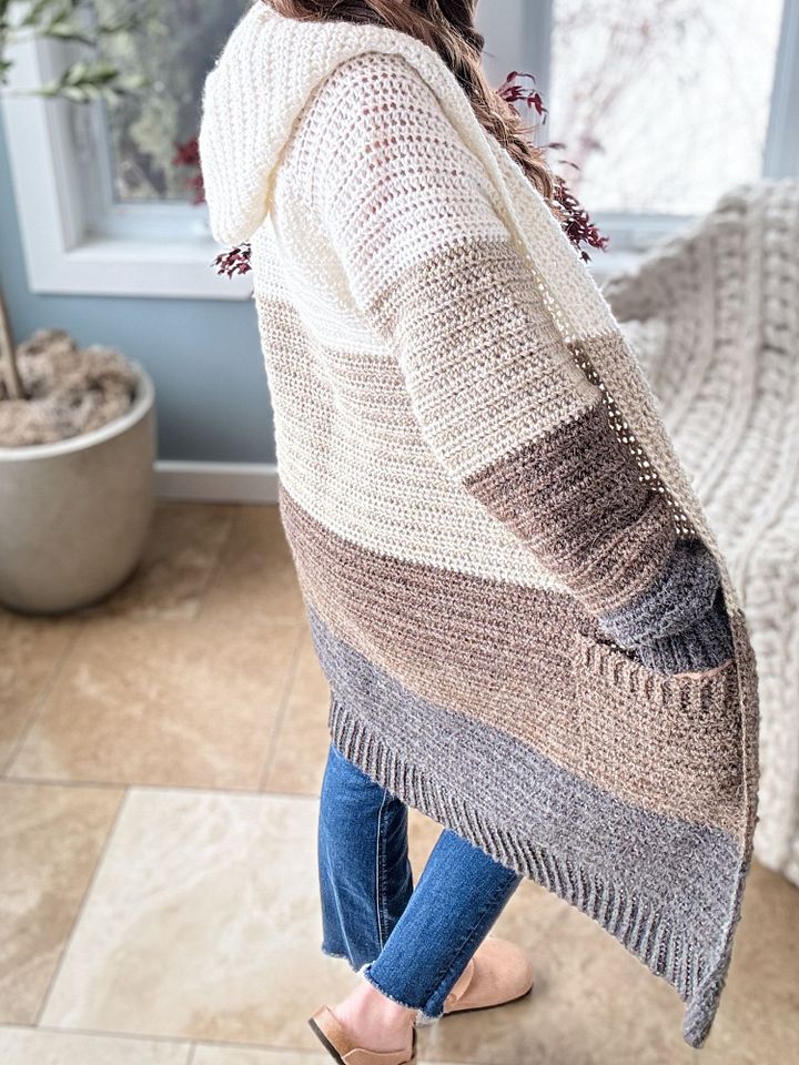 Hooded Colour Block Cardigan Crochet Pattern product image (2)