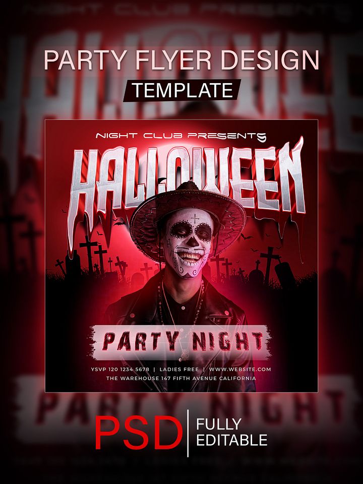 Spooky Night Halloween Party Flyer Template PSD product image (1)