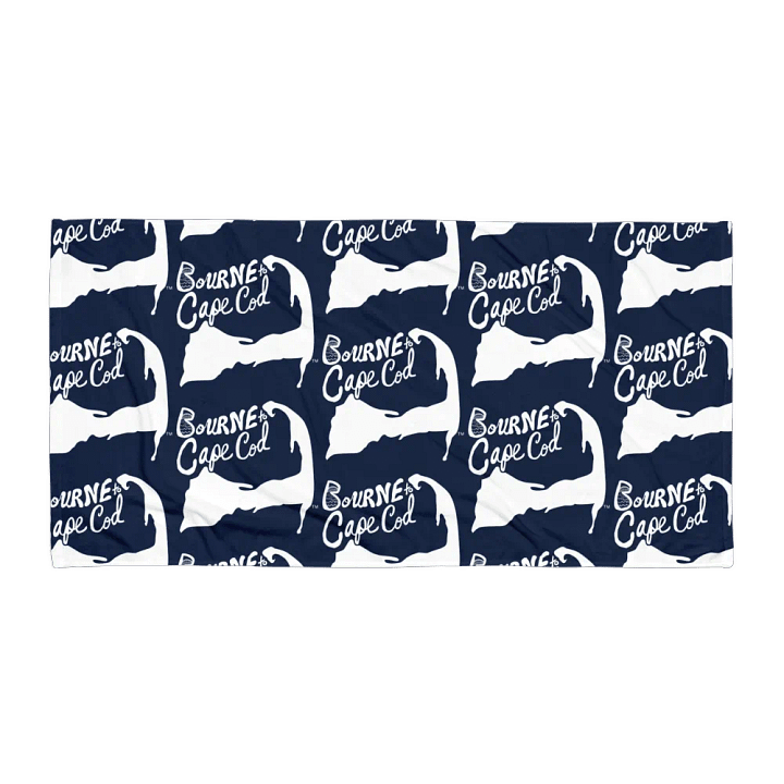 BOURNE to Cape Cod™ | Coastal Classic Beach Towel | All-Over Logo Print | Vibrant Colors for Salty Souls | White Logo on Navy product image (1)