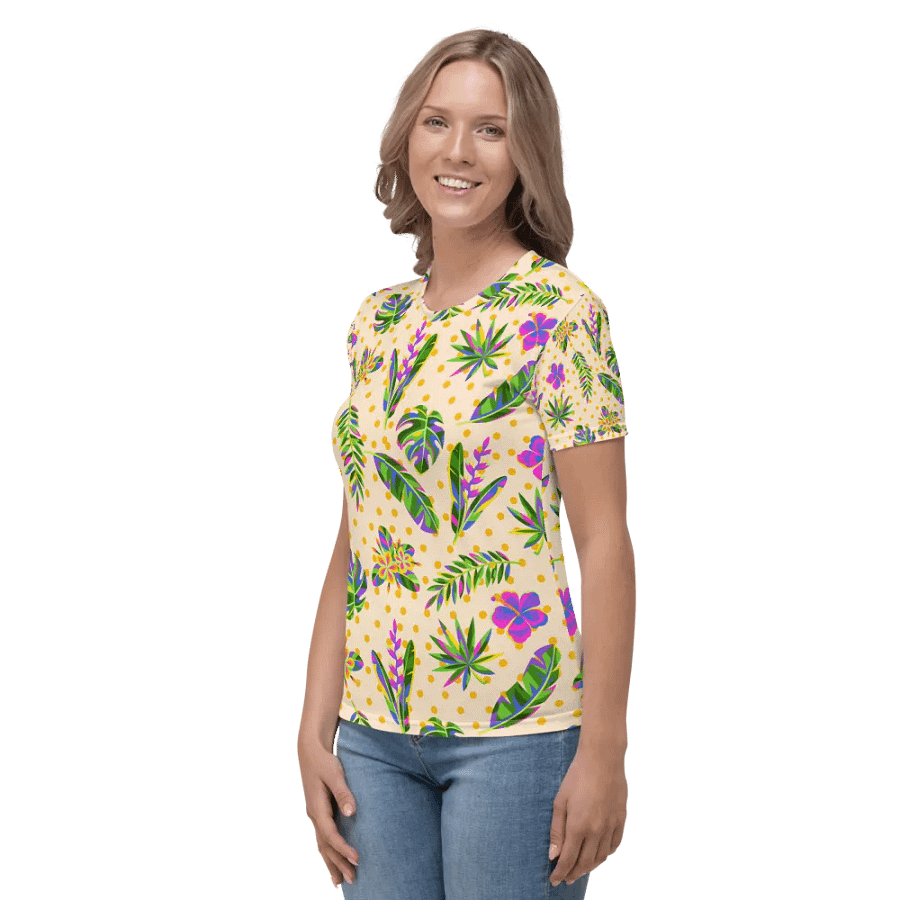 Ladies T shirt all over print tropical design giving a fresh holiday  feel. product image (3)
