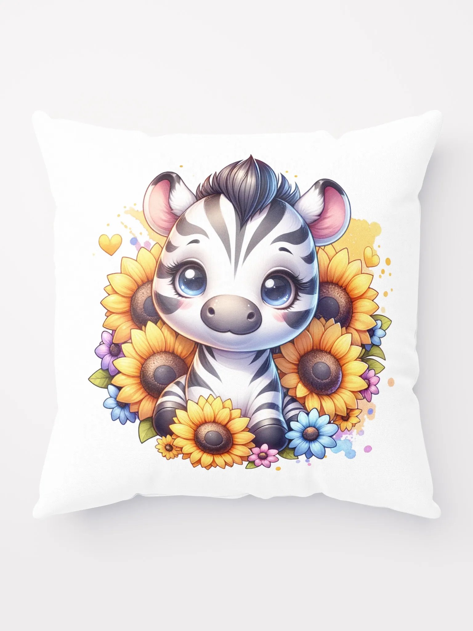 Cute zebra playing in the sunflowers pillow. product image (5)