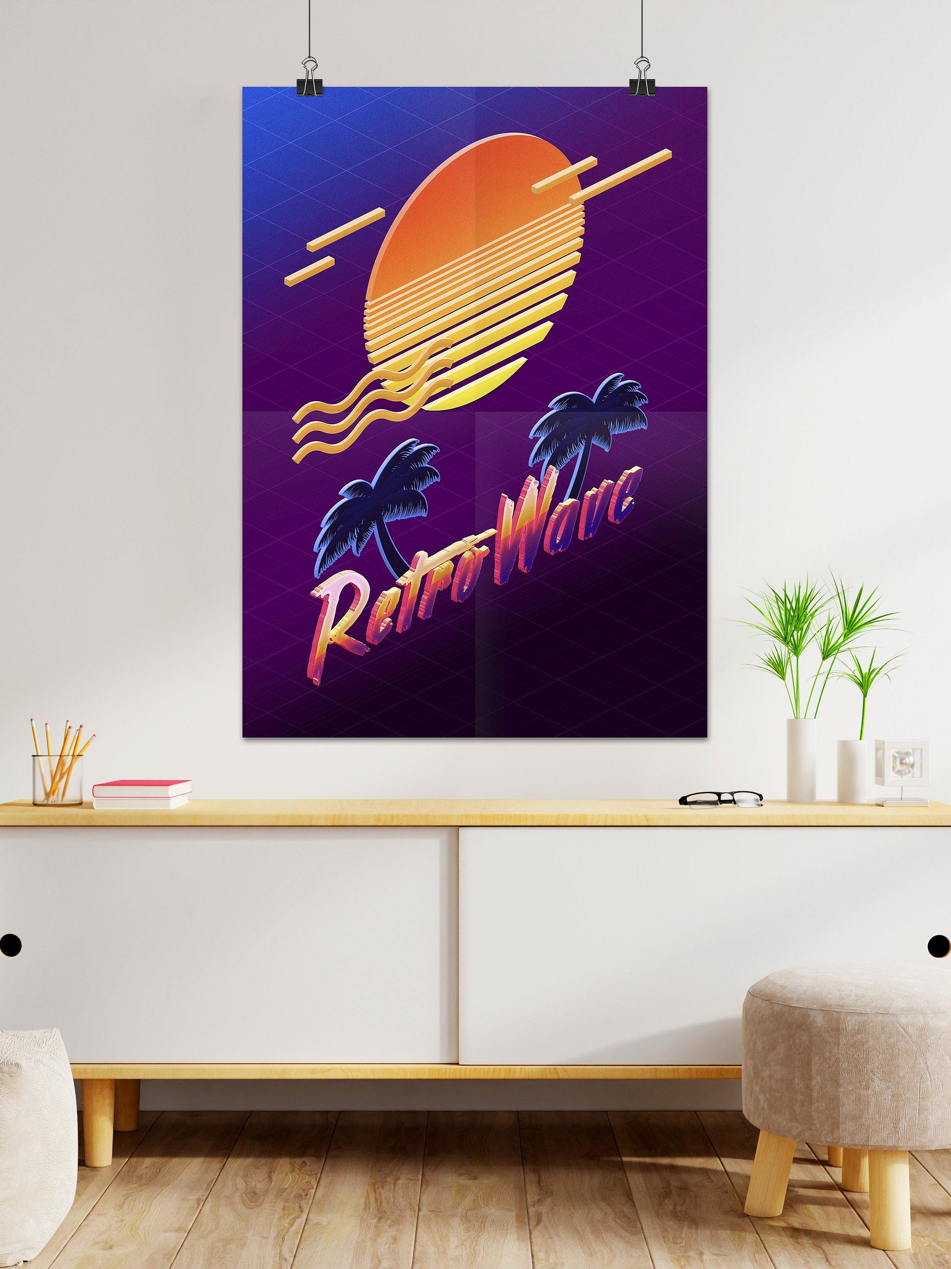Isometric Retrowave: Sunset [synthwave/vaporwave/cyberpunk] — synthwave aesthetic poster, retrowave poster, neon poster, 1980s print product image (2)