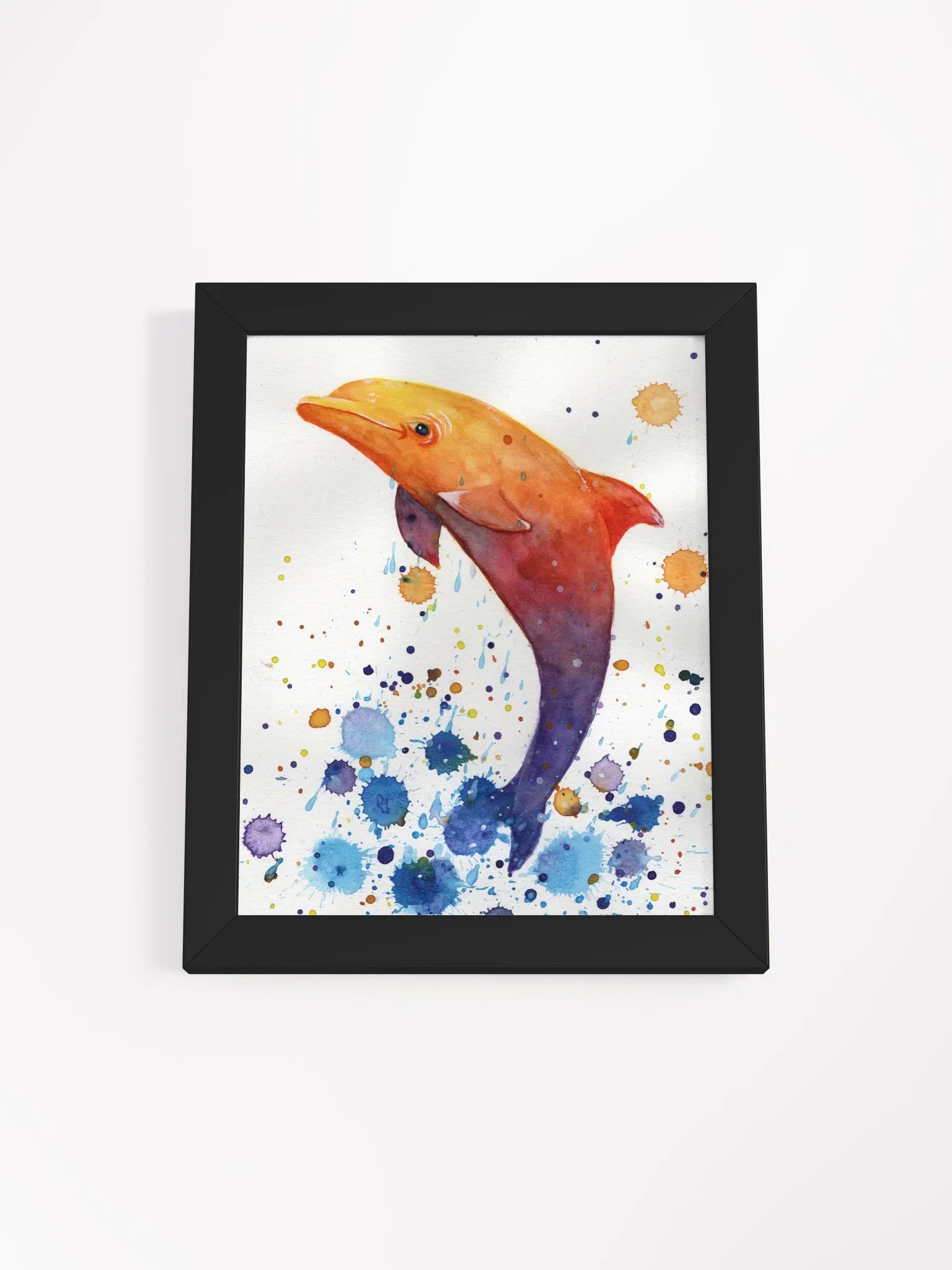 Vibrant Dolphin Watercolor Matte Print Framed product image (3)