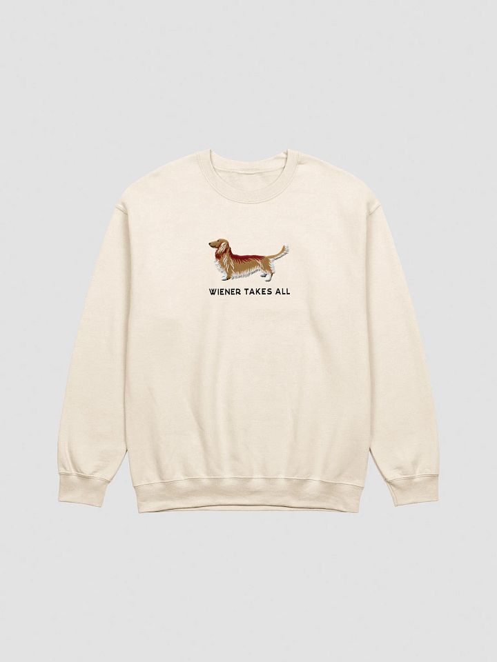 Wiener Takes All Sweatshirt (Embroidered) of a Longhaired Dachshund(Tan) product image (13)