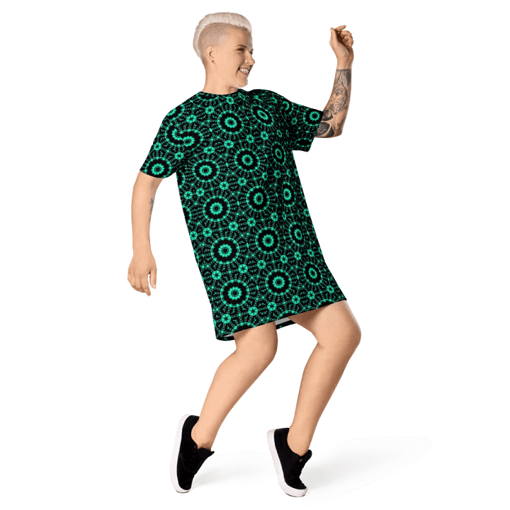 Abstract Repeating Neon Green Shapes T Shirt Dress product image (2)