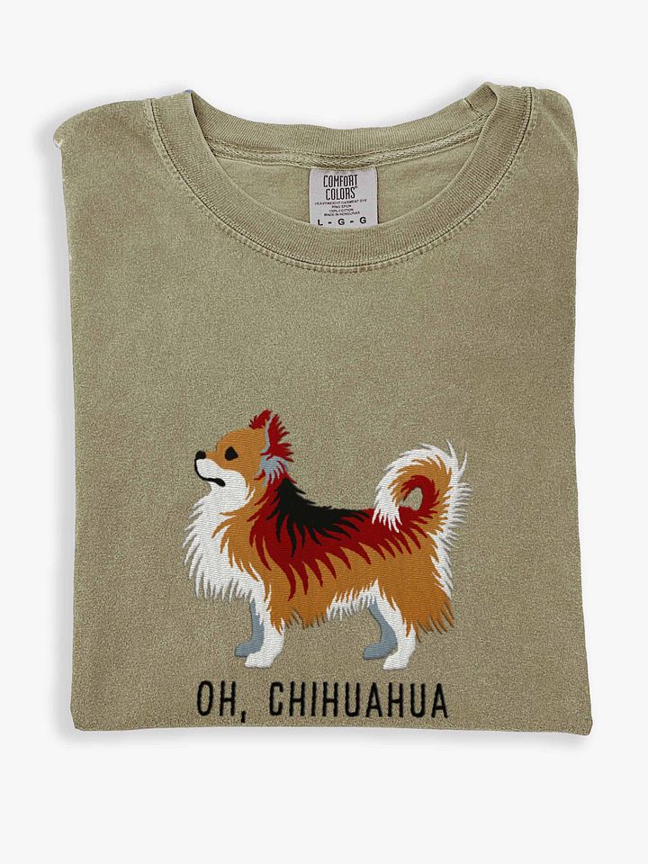 Oh, Chihuahua T-Shirt(Embroidered) of a Longhaired Chihuahua(Sable) product image (1)
