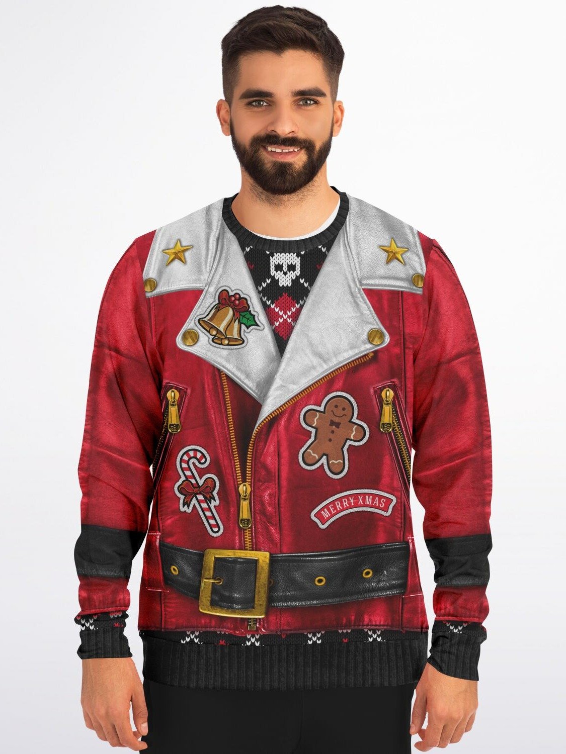 North Pole Rider Christmas Biker Jacket Sweater - Ugly Christmas Sweater with Rebellious Holiday Spirit product image (1)