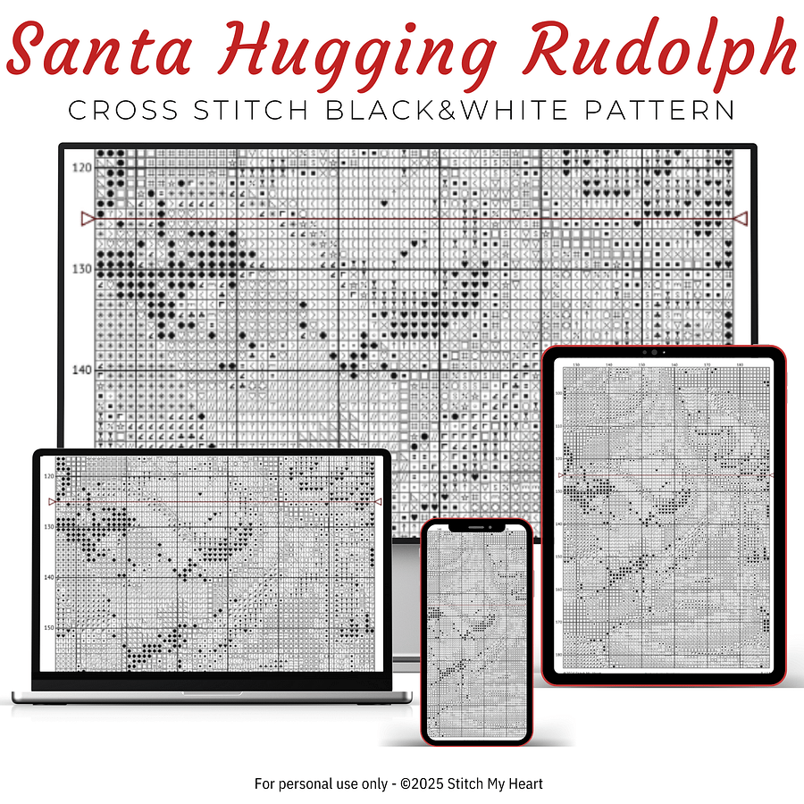 Santa Hugging Young Rudolph Cross Stitch Pattern product image (4)