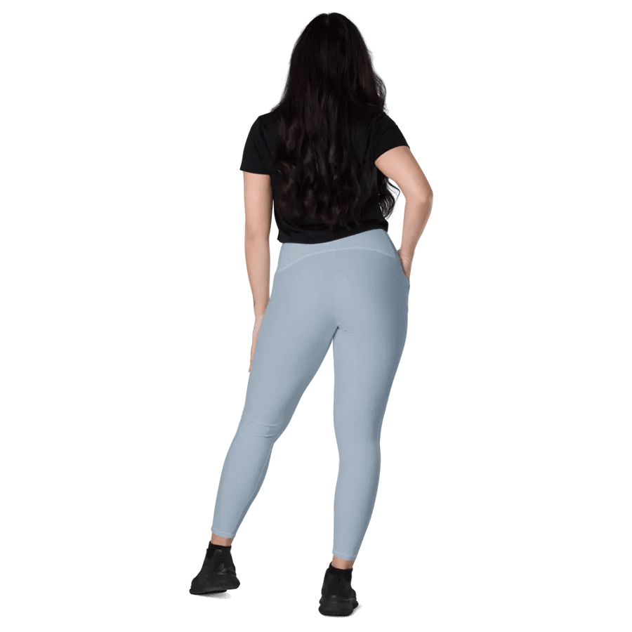 Plain Light Grayish Blue True Summer Women's High Waisted Premium Crossover Leggings with Pockets by Treasure Pie product image (10)