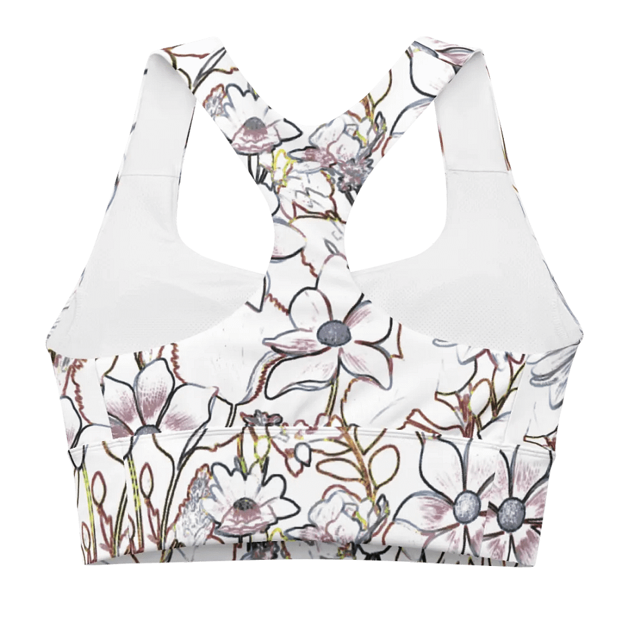 Line Art Floral Brown and White/All-Over Print Longline Sports Bra by Sublicolor product image (2)