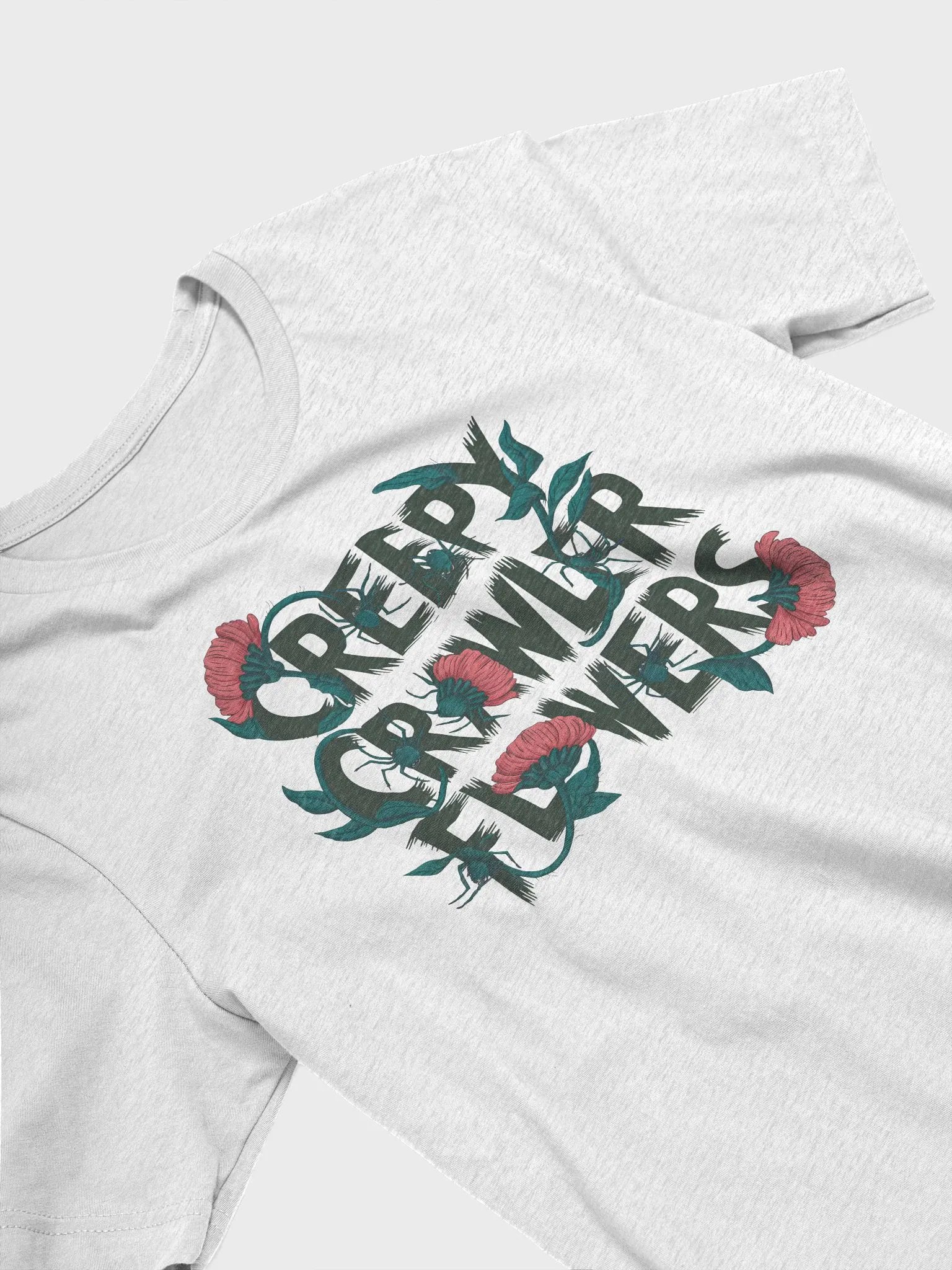 “Creepy Crawler Flowers” tee, Hauntingly beautiful florals, Spooky inspiration, Halloween fashion Eerie twist design, Dark floral shirt, Gothic style apparel, Bloom in darkness, Haunted garden theme product image (3)