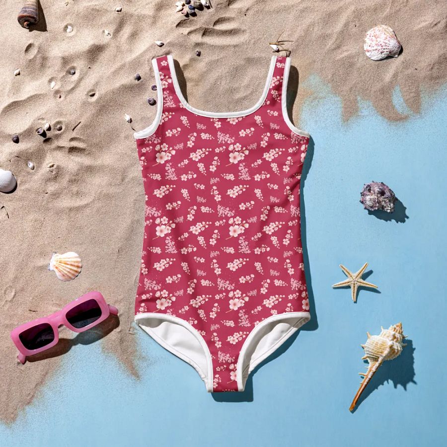 Cherry Blossoms on Magenta Kids One Piece Swimsuit product image (7)