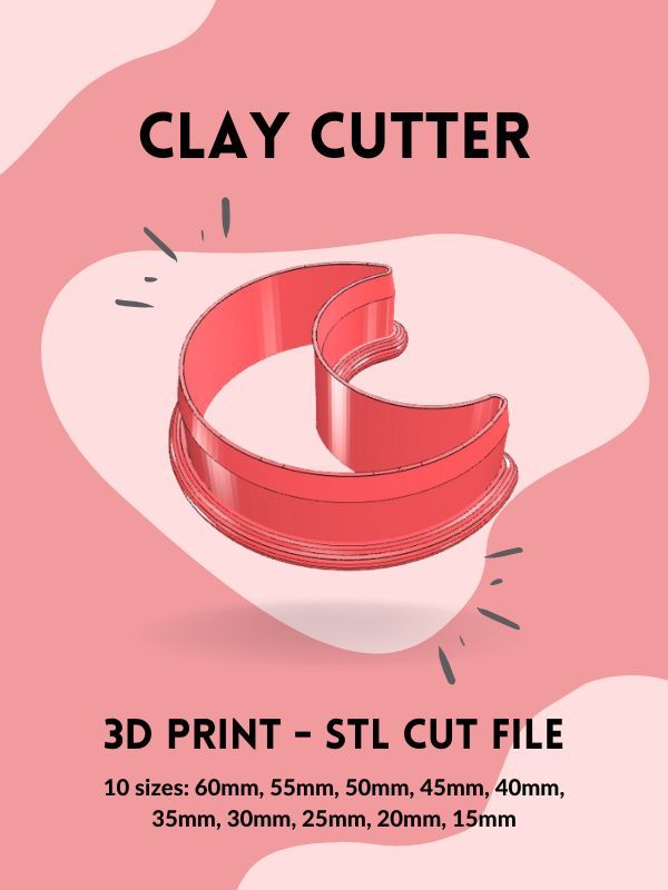 Crescent Moon Shape Clay Cutter STL 3D Print File product image (1)