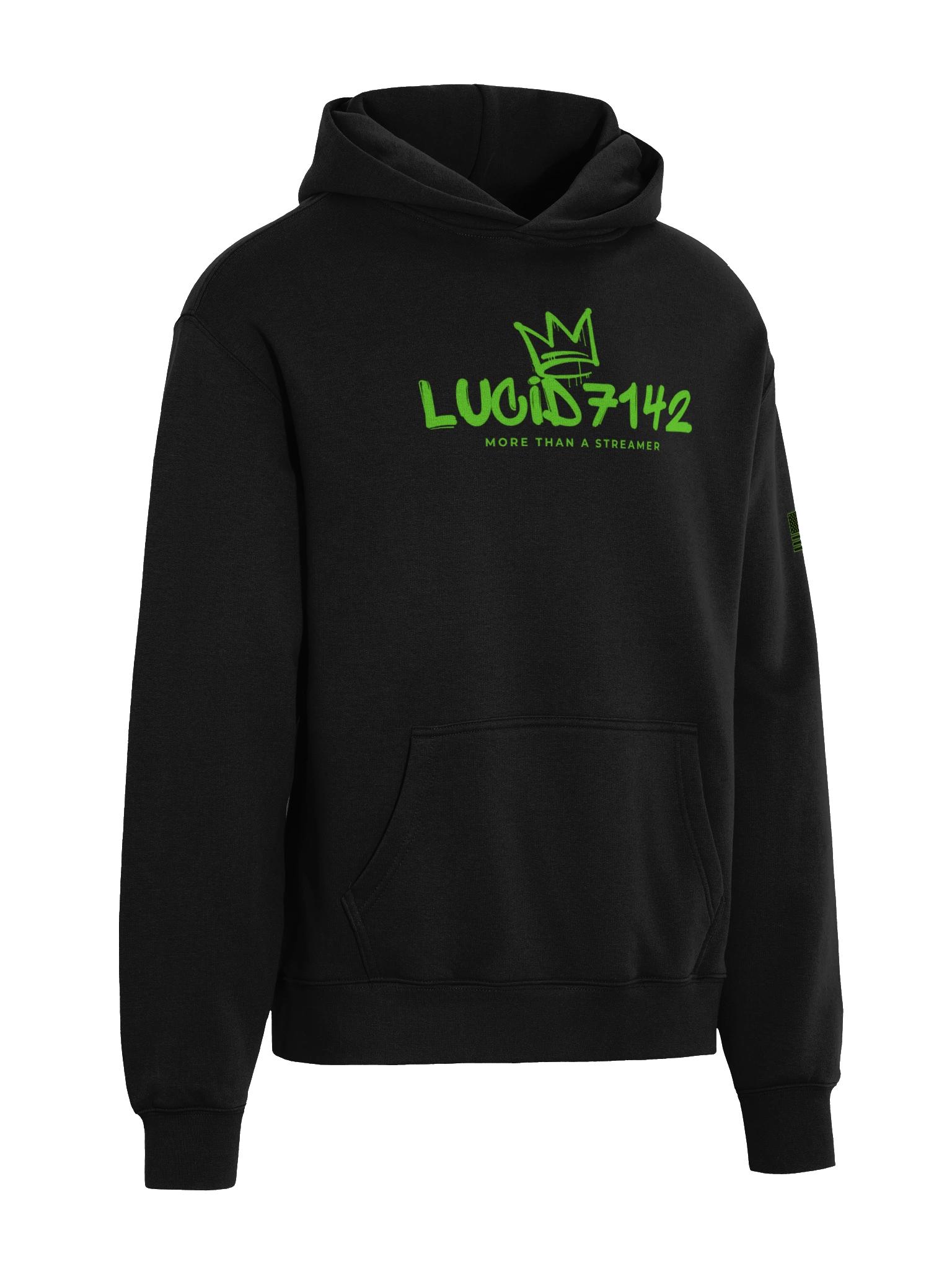 Lucid7142 “More Than a Streamer” Hoodie – Neon Crown Logo & Flag Sleeve product image (12)