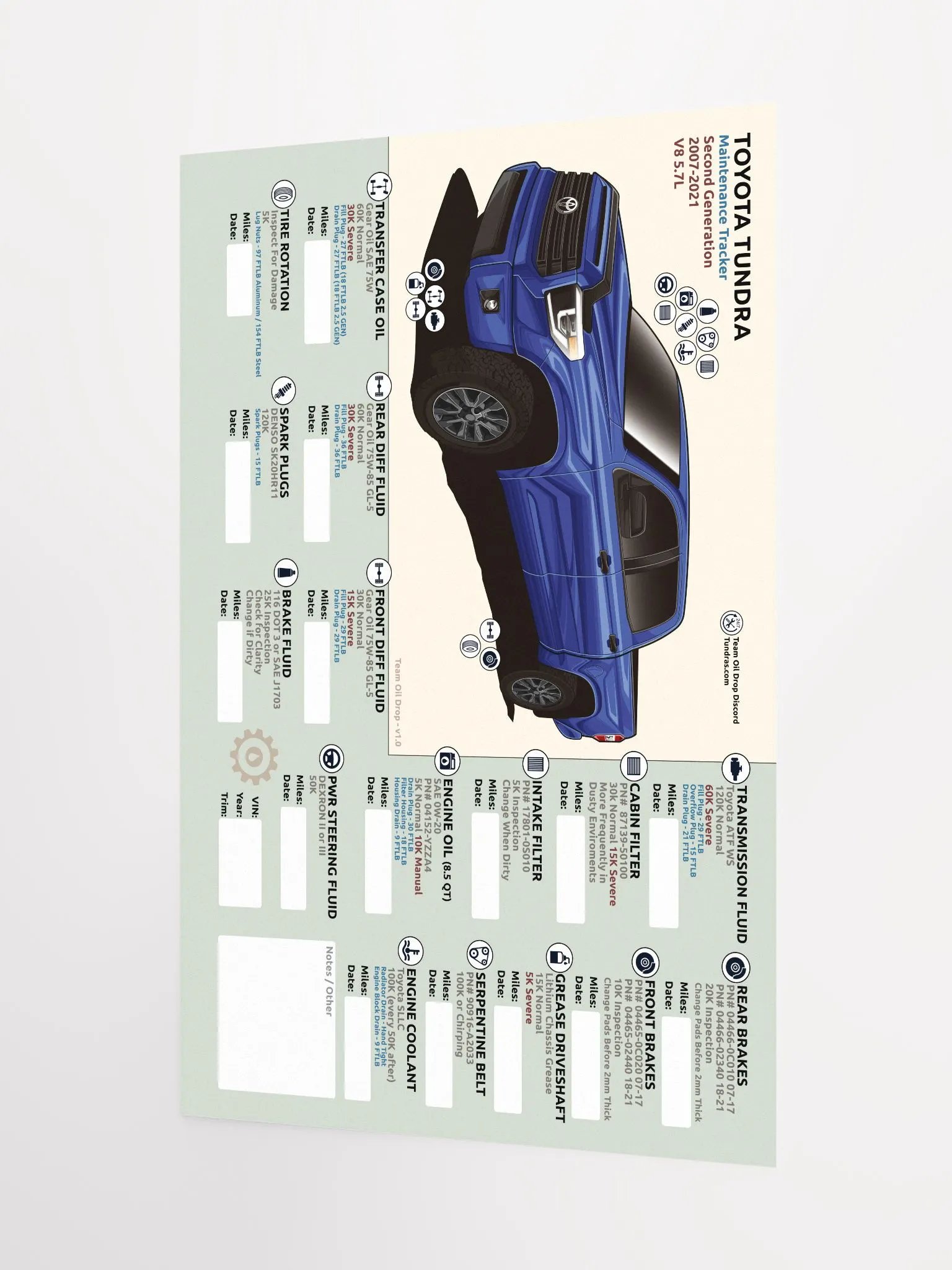 2nd Gen Tundra Maintenance Tracker - Blue product image (4)