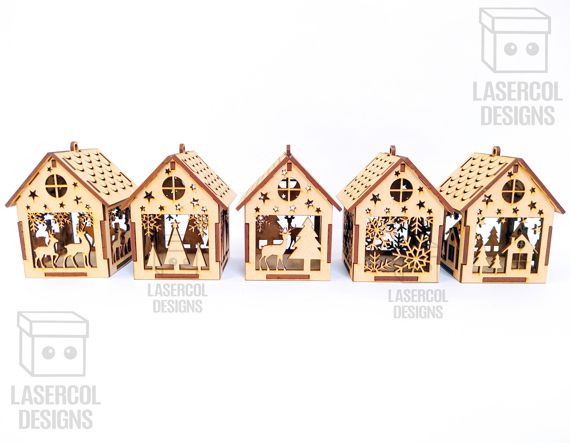Christmas House Ornaments Set 1 (2 Sizes, 5 Styles) - Laser Cut Files product image (2)