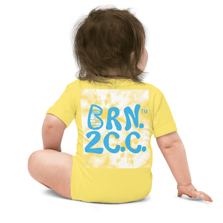BOURNE to Cape Cod™ | Baby One-Piece with Snaps | BRN.2C.C.™ Logo Back | Ultra-Soft Cotton Bodysuit for Coastal Cuties | Deep Sky Blue Logos on Orange Tie-Dye Graphic product image (6)