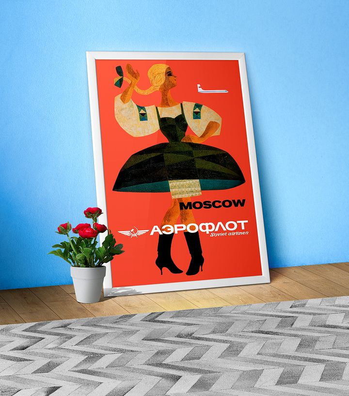 Soviet Aeroflot, USSR airlines 1970s: Moscow — Soviet retro travel poster product image (1)