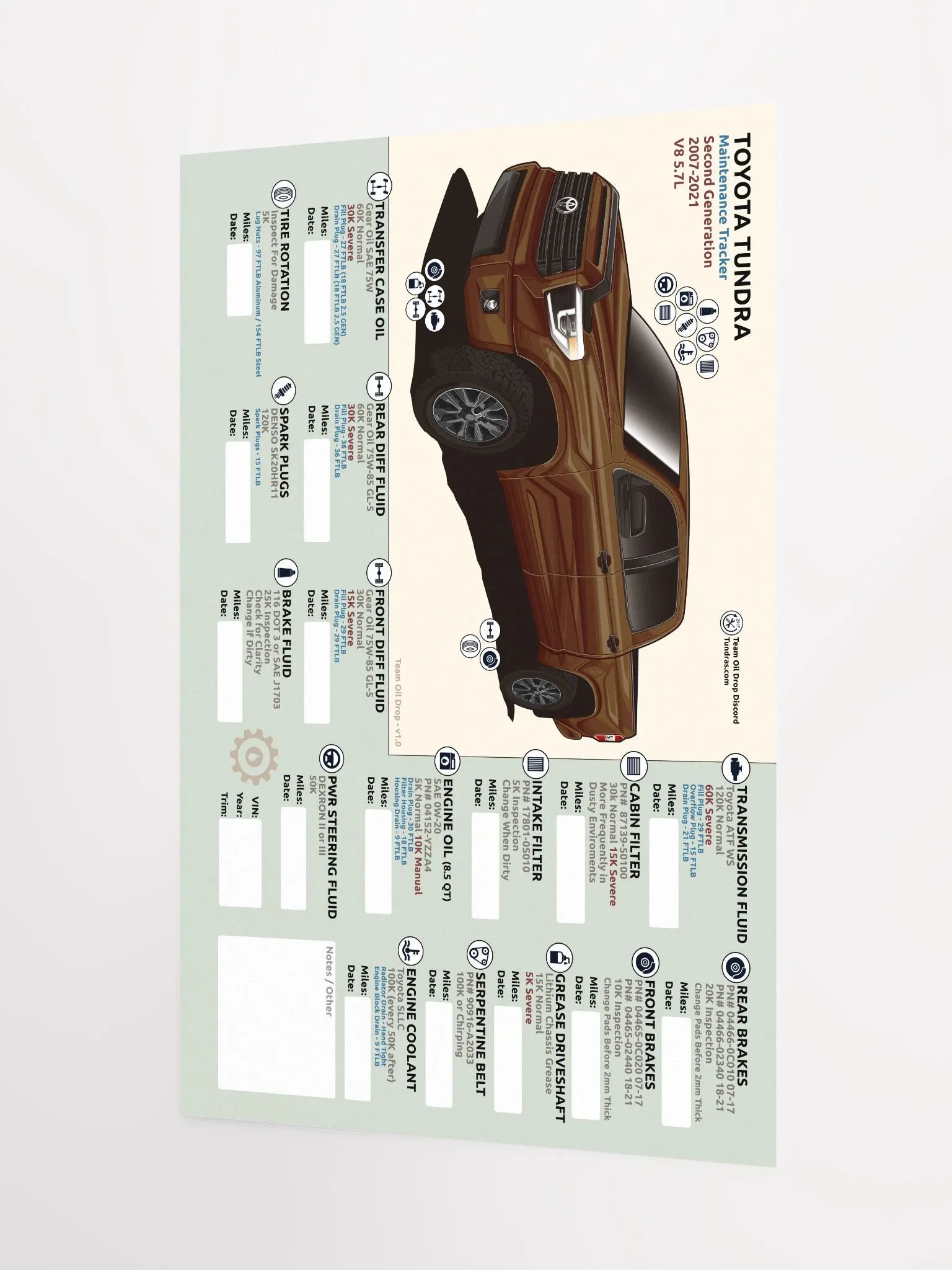 2nd Gen Tundra Maintenance Tracker - Mesquite product image (4)