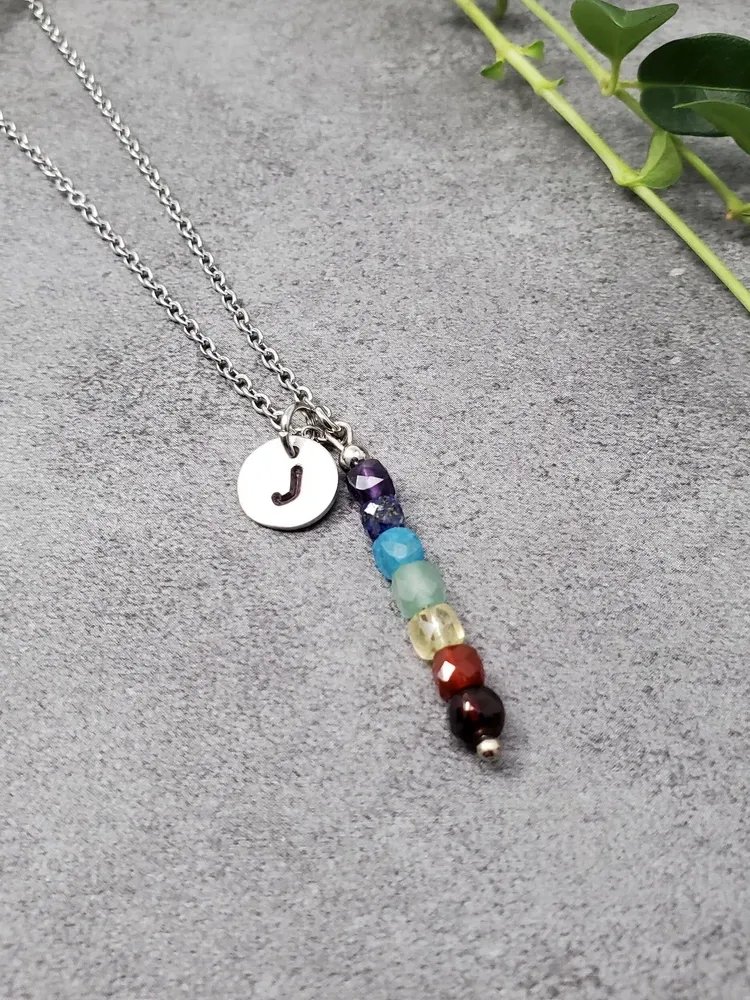 Personalized Mini Chakra Y Necklace – 18" – Initial Charm | Healing Stones | Intention Jewelry product image (1)