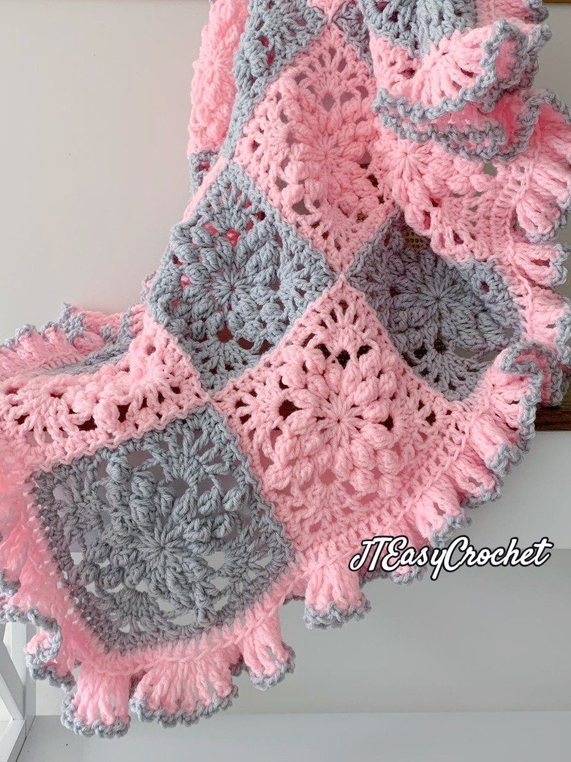 Large Granny Square Baby Blanket CROCHET PATTERN, 3D Textured Throw Blanket Vintage Style product image (4)