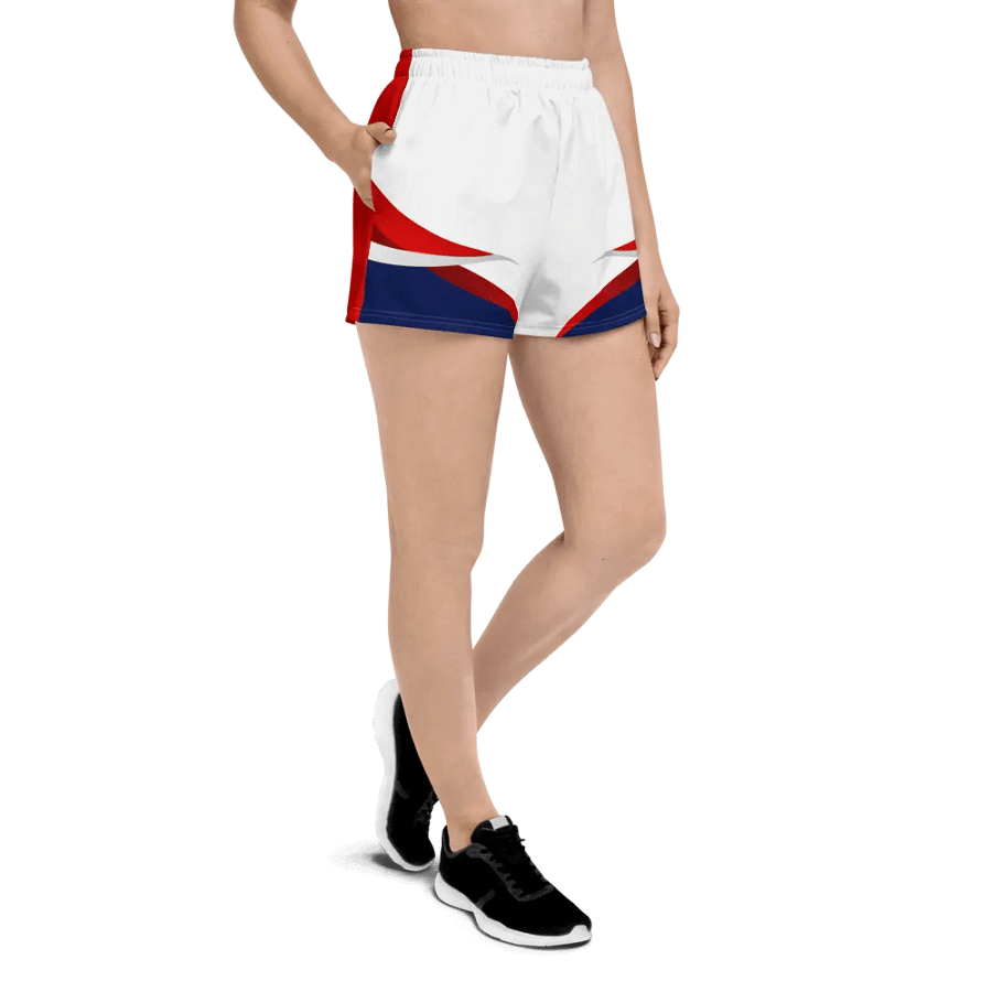 Red And White Athletic Shorts For Women With Wave Design product image (4)