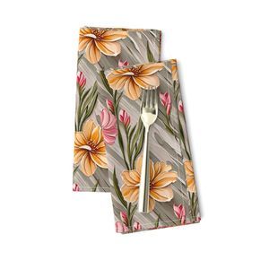 Seamless Pattern - Painted Flowers in Shades of Yellow and Pink on a Textured Khaki Background product image (9)