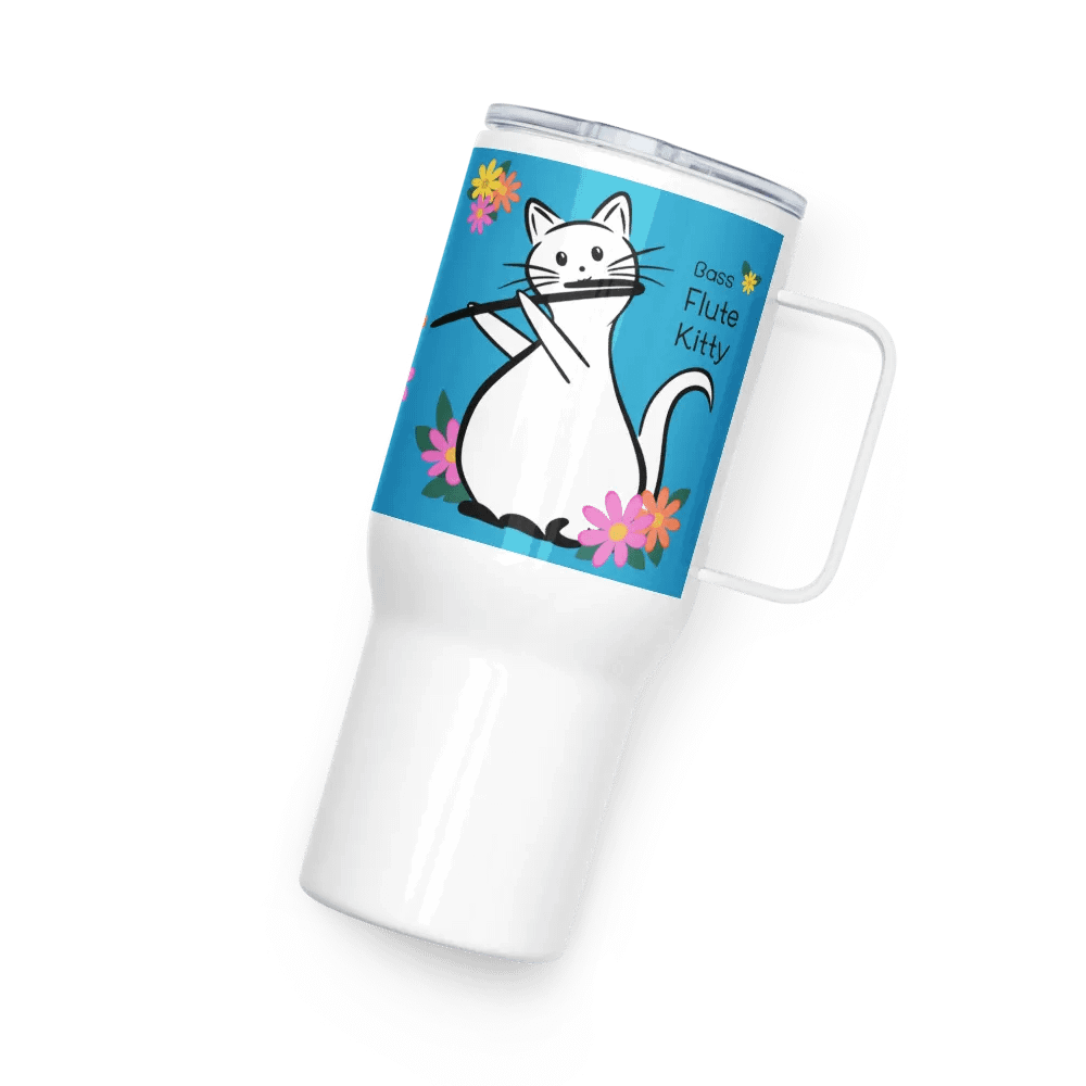 Flute Kitty Travel Mug w handle - Bass Flute product image (4)