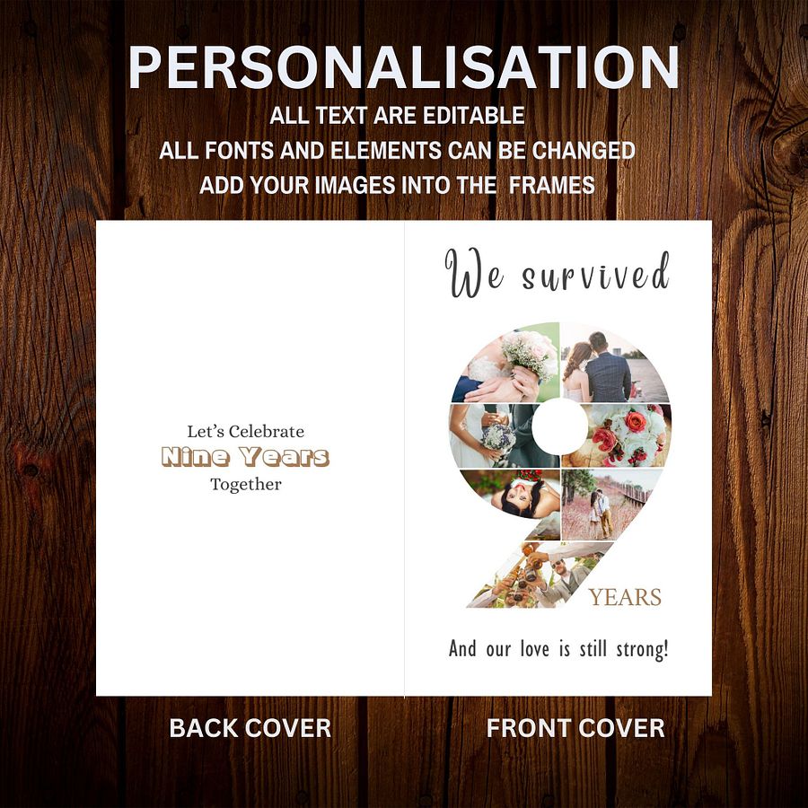 9 Year Anniversary Photo Card Editable Canva Template product image (6)