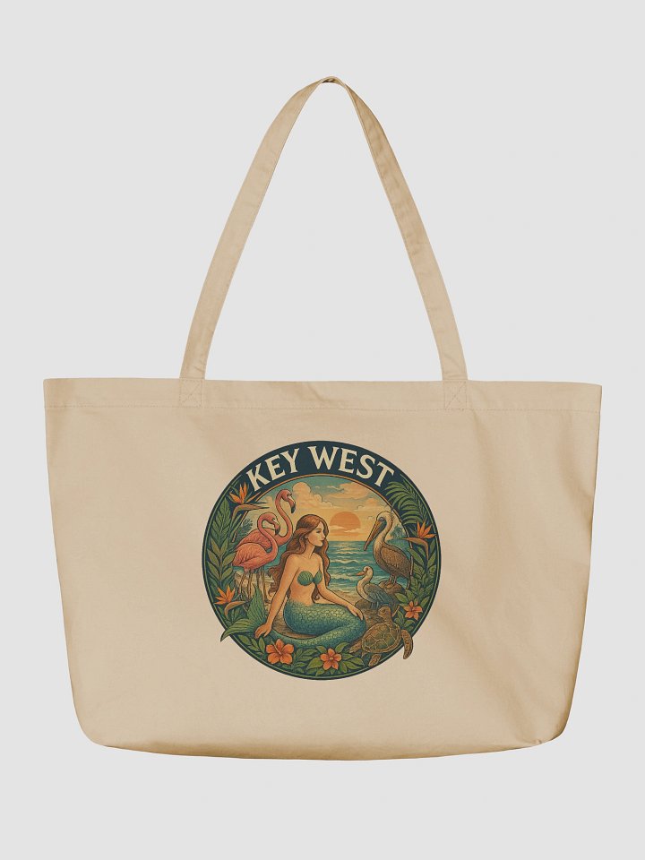 Key West Organic Cotton Tote Bag with Mermaid, Birds, and Turtle product image (4)