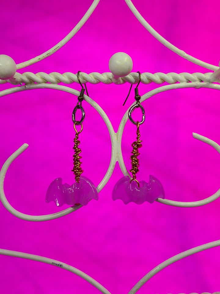 Glow in the Dark Pink Bat wire wrapped Earrings product image (1)