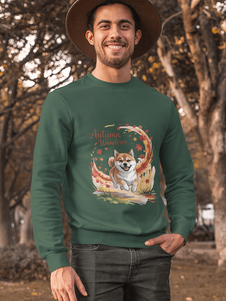 "Autumn Wanderer" Shiba Inu Sweatshirt | Cozy Fall Dog & Leaves Crewneck | Cottagecore Pullover product image (1)