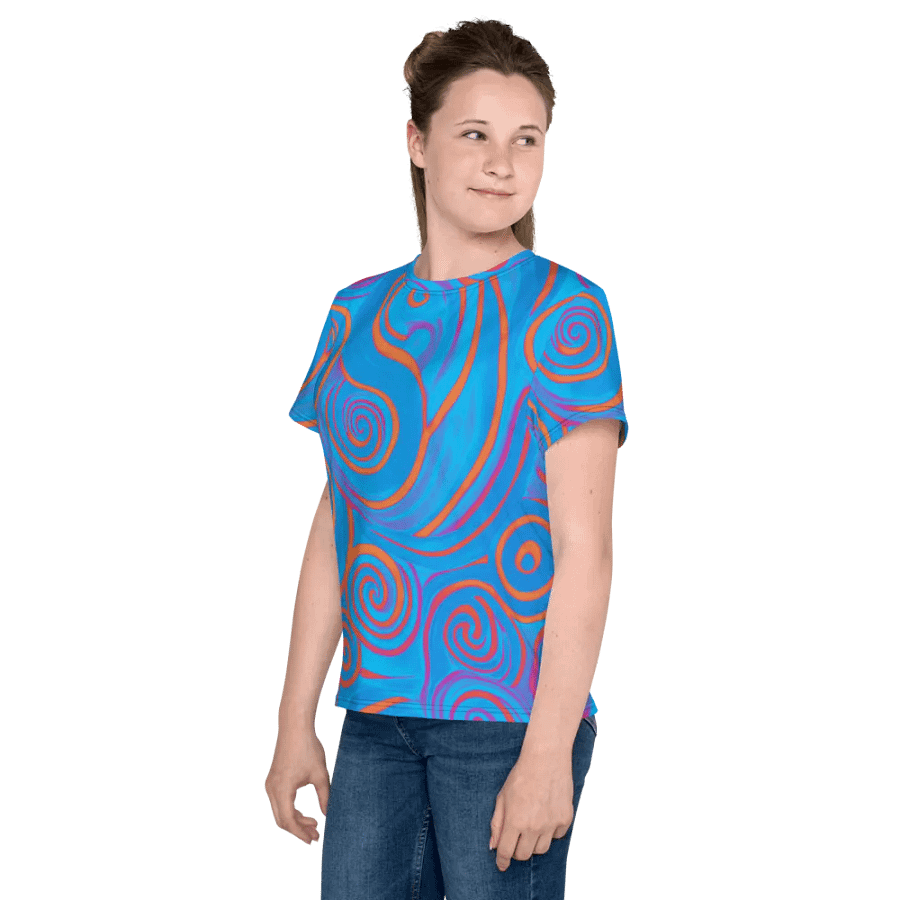 Funky Blue Dreams Liquid Tie-Dye Youth Crew Neck Tee product image (4)