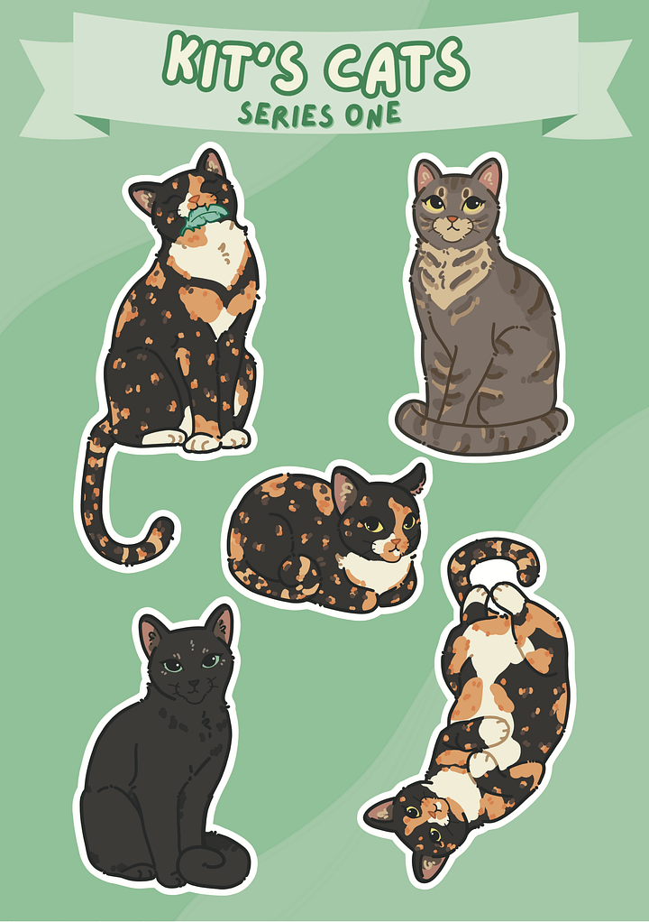 Kit's Cats Series One - A4 Waterproof Vinyl Charity Sticker Sheet product image (1)