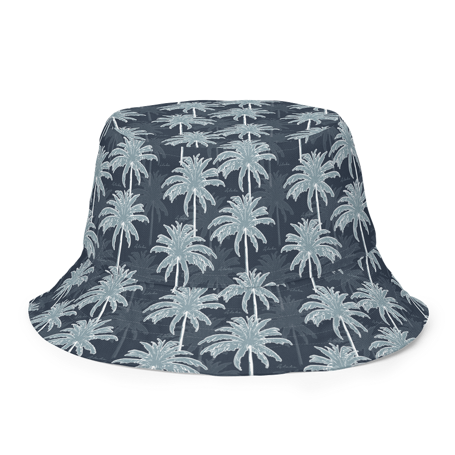 Tropical Palm Tree Bucket Hat – Navy & Ice Blue with Red Interior product image (1)