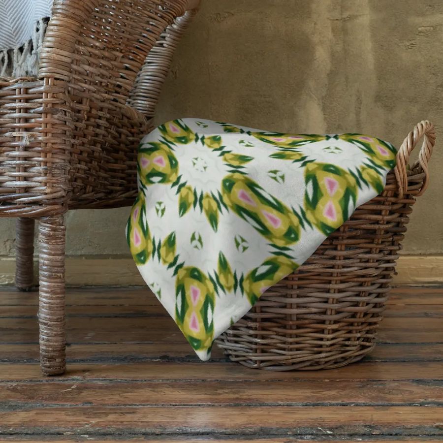 Yellow White Green & Pink Geometric Floral Throw Blanket product image (12)