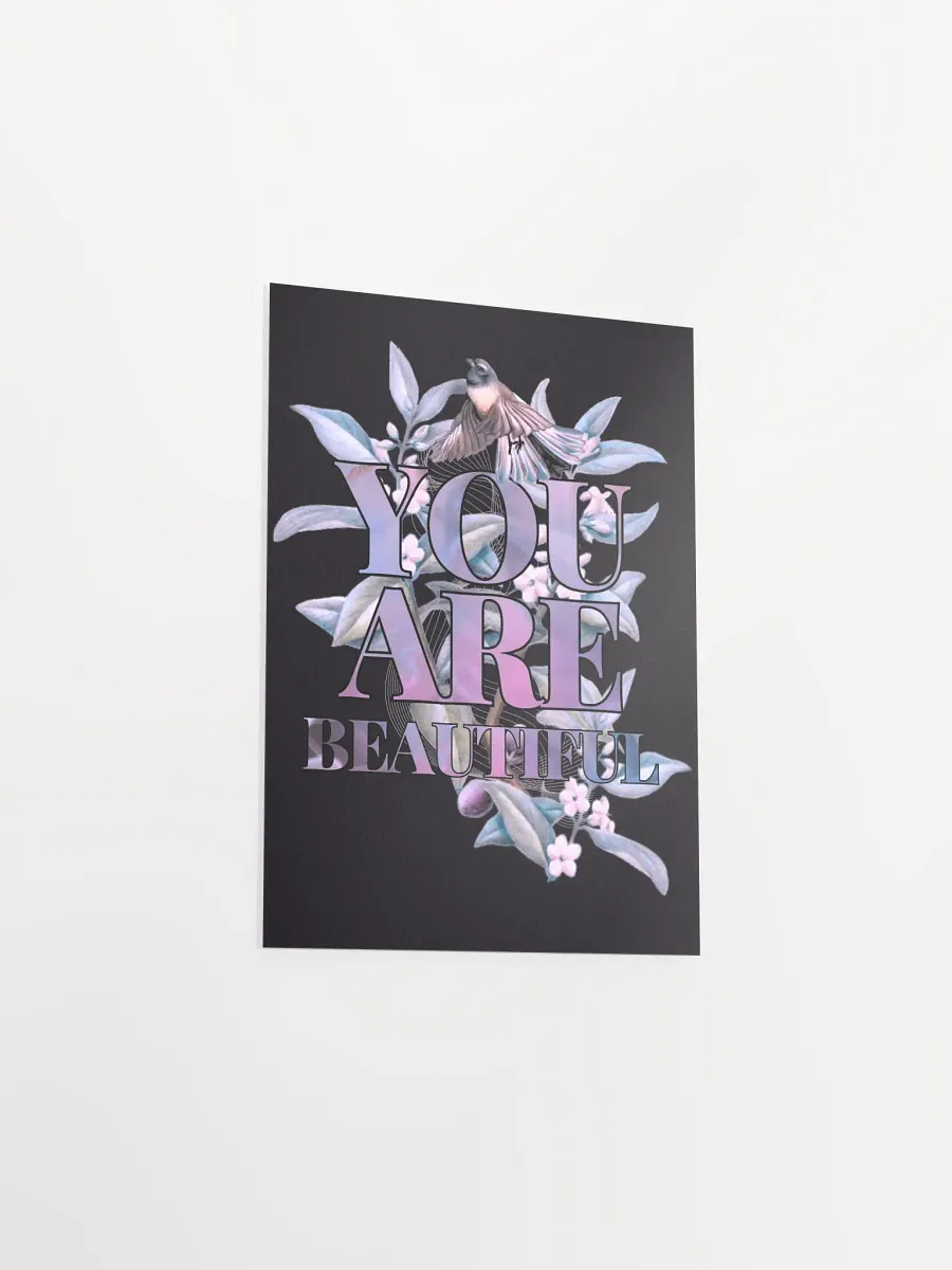 You are Beautiful - Piwakawaka and Ngaio Wall Print on Black product image (1)