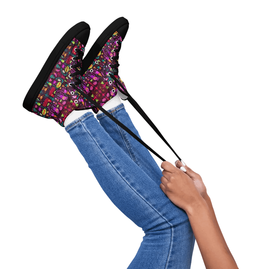 Abstract Darker Doodle Creatures Ladies High Top Canvas Shoes product image (4)