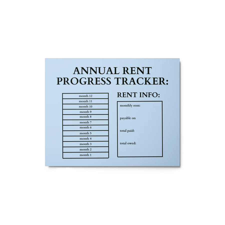 HIGHFALUTIN ANNUAL RENT TRACKER (black design 4) product image (1)