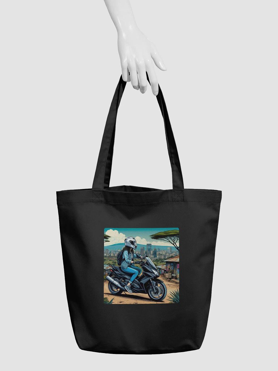 Ride in Style Eco-Friendly Tote Bag | biker girl in Nairobi kenya by AI product image (6)