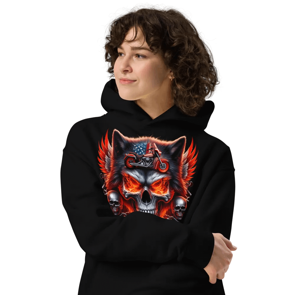 Fiery Wolf Motorcycle Oversized Hoodie #36 product image (4)