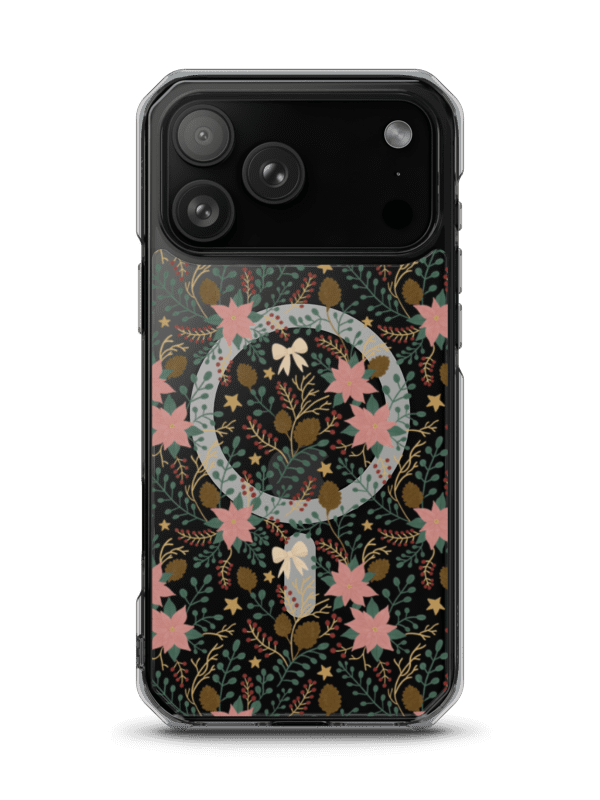 MagSafe® clear case for iPhone enchanted forest blooms. Botanical Christmas design with poinsettias and winter details product image (1)