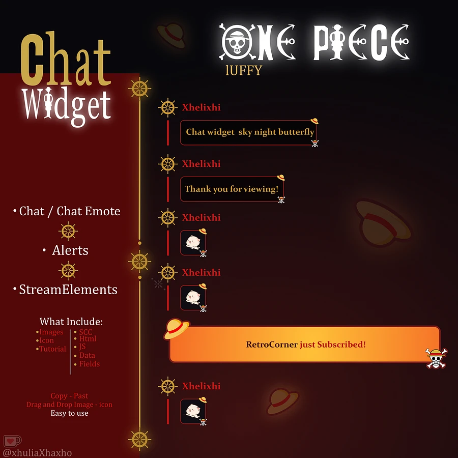 ONE - PIECE Chat Widget Animated, One Piece Chat Widget LuffyTheme, Chat Box and Alerts for Twitch, StreamElements, Chat Widget Animated product image (1)