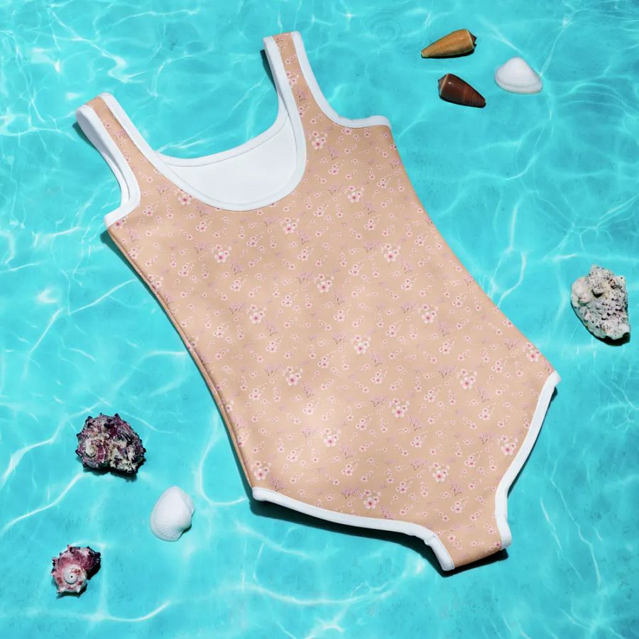 Cherry Blossoms on Cream Kids One-Piece Swimsuit product image (11)