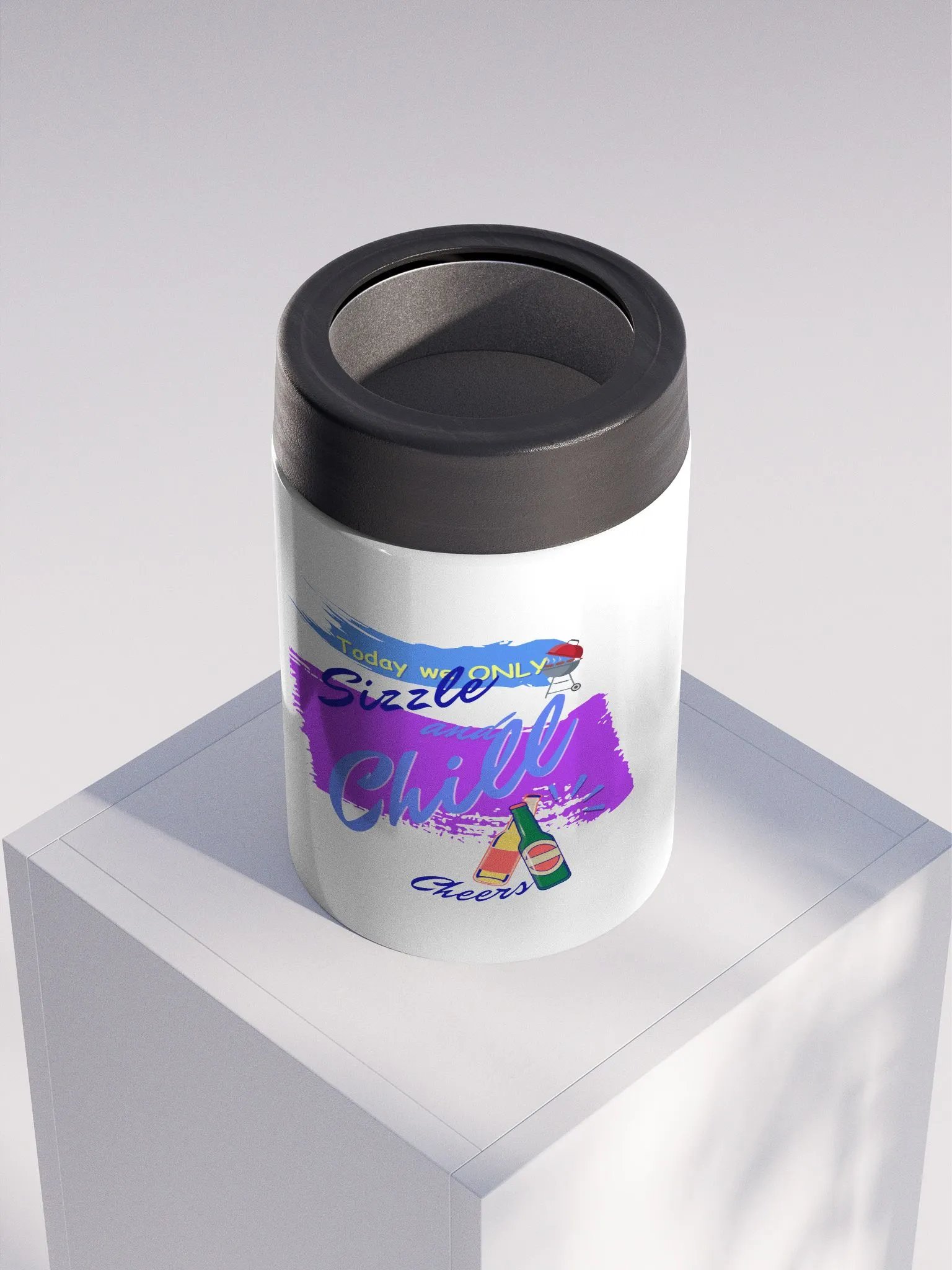 Stainless steel Koozie for your summer parties.   ‘Today we only Sizzle and chill’ design product image (4)