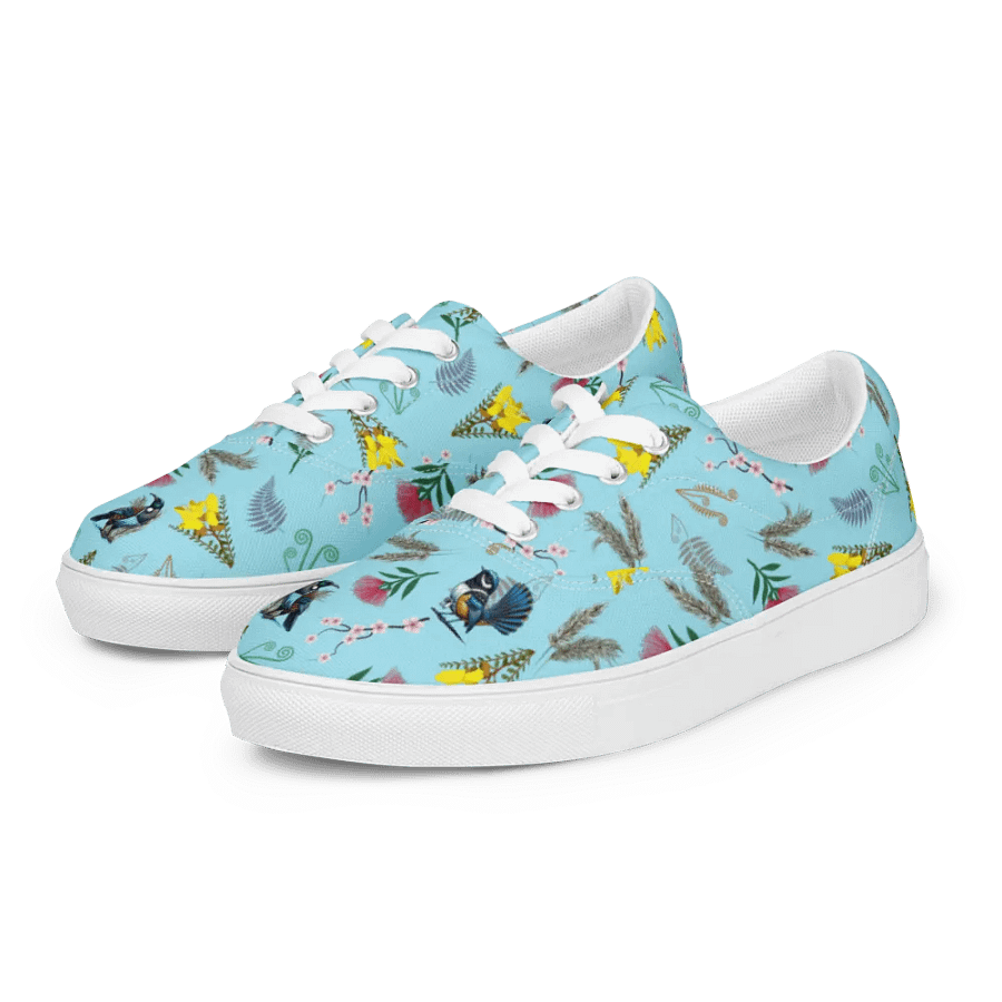 NZ Blooms and Birds Lace-Up Canvas Shoes (Blue) product image (6)