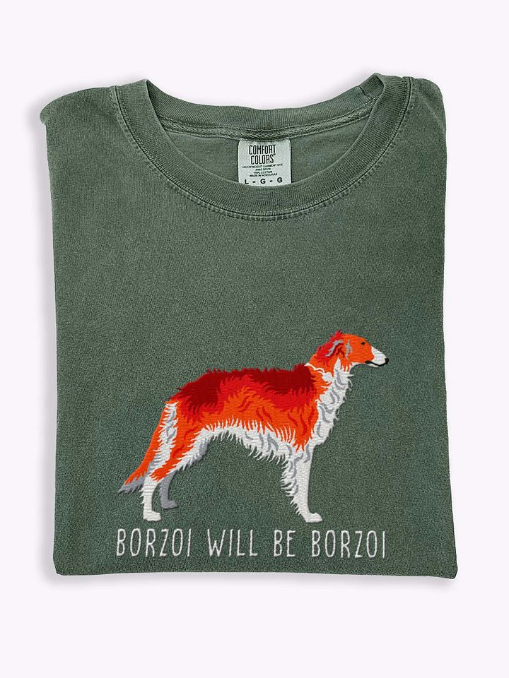 Borzoi Will Be Borzoi T-Shirt(Embroidered) of a Borzoi(Red) product image (1)