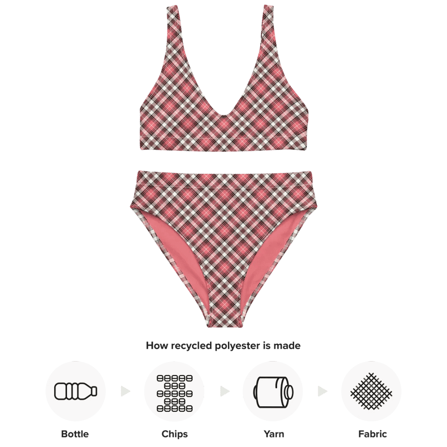 Coral Pink, Black, and White Plaid Bikini product image (10)