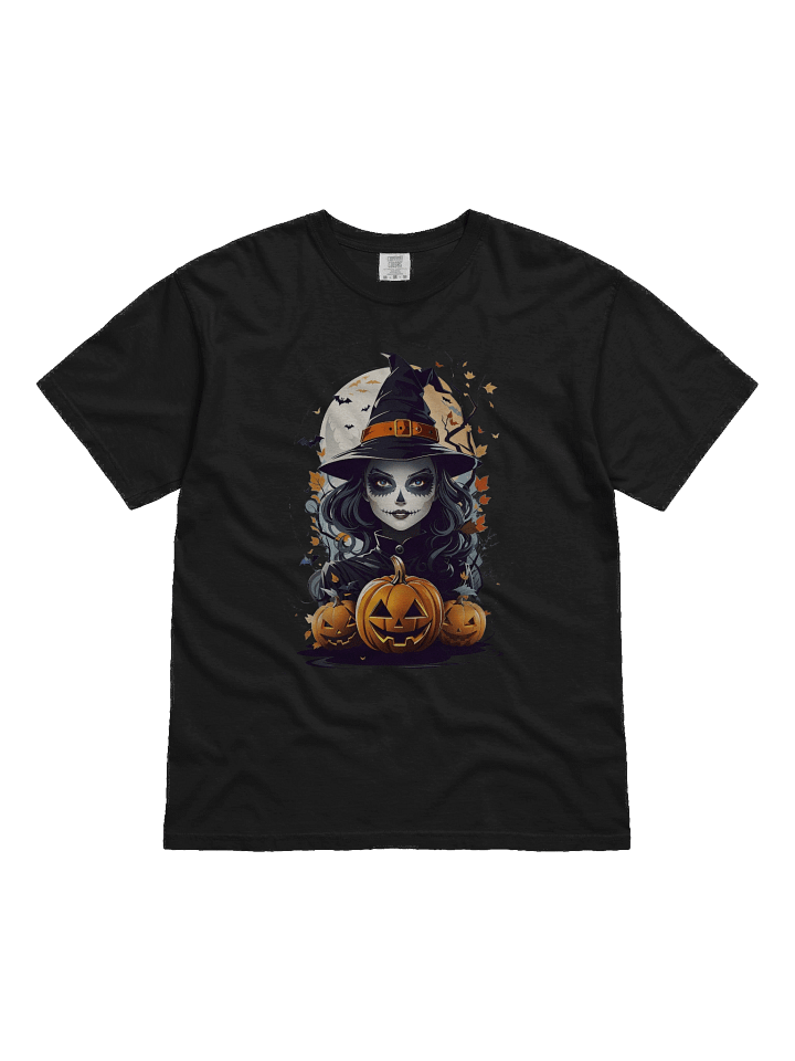 Witch and Pumpkins T-Shirt – Spooky Halloween Witch Tee, Gothic Jack-o’-Lantern Shirt product image (6)