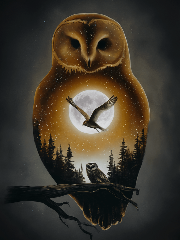 Mystic Owl Moon Poster – Spiritual Night Forest Wall Art product image (1)